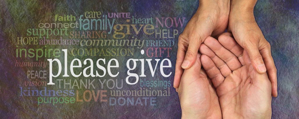 Please give generously charity word cloud banner